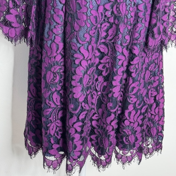 Eliza J Cocktail Dress Purple Lace Long Sleeve Scalloped Hem Party Dress Size 6 - Picture 4 of 15